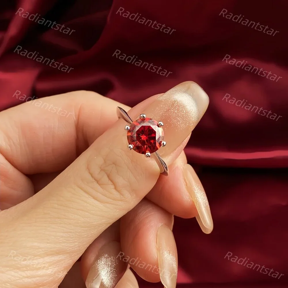 NEW Certified 2 ct. t.w. Garnet Red Moissanite Solitaire 6 Prong Ring